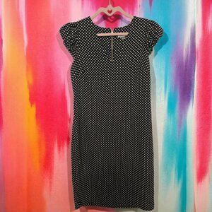 NWT Calvin Klein Polka Dot Sheath Dress Black White Size 10